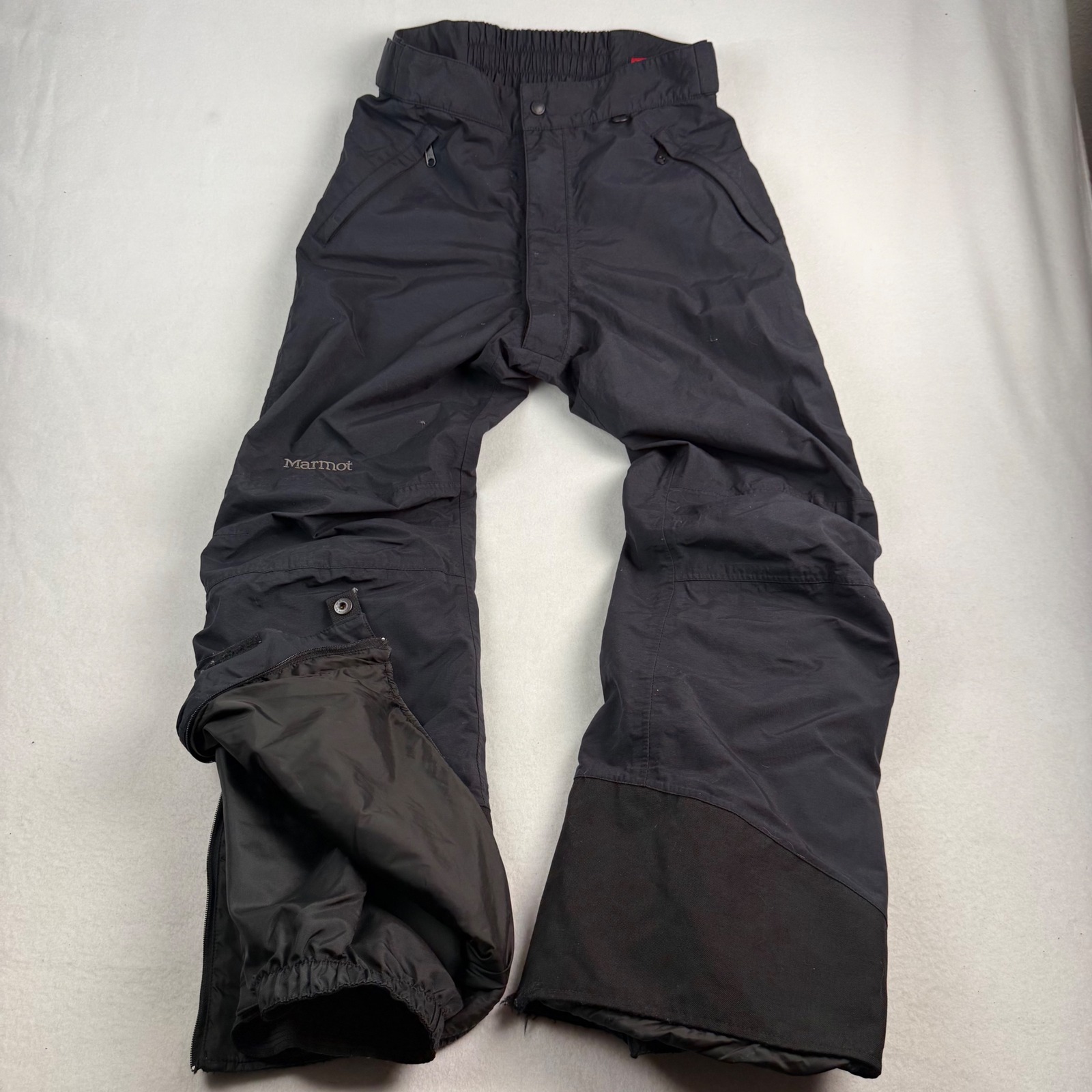 Marmot Mens Black Snowboard Ski Pants Size Medium Adjustable Waist Snow Gaiters